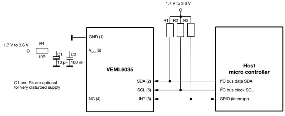 Application Circuit Diagram - Vishay VEML6035 I2C Ambient Light Sensor